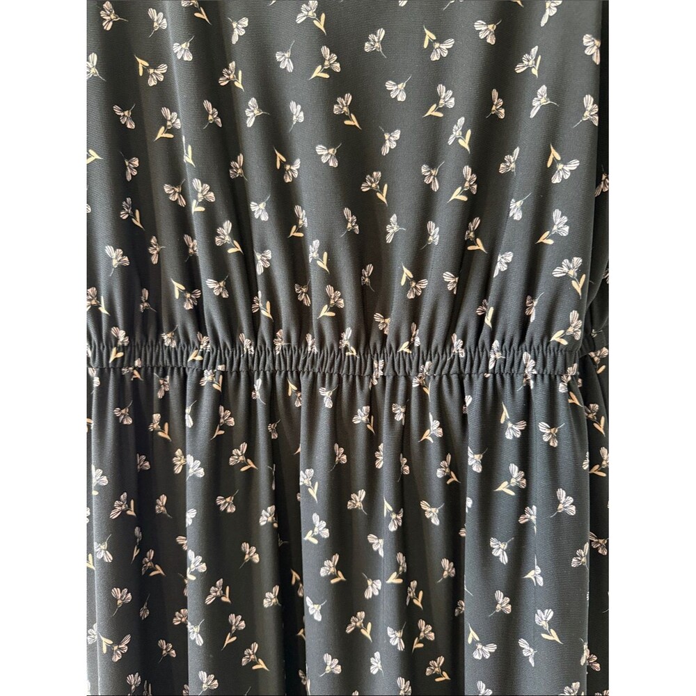Anne Klein Black Pink Tan Floral Midi Maxi Dress Size 12 Stretch Knit Sleeveless - Picture 3 of 9